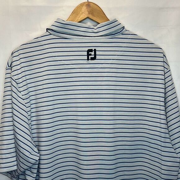 FootJoy Lisle Multi Stripe Self Collar Grey Golf Polo Grey/Royal/Black L Large - Picture 5 of 9